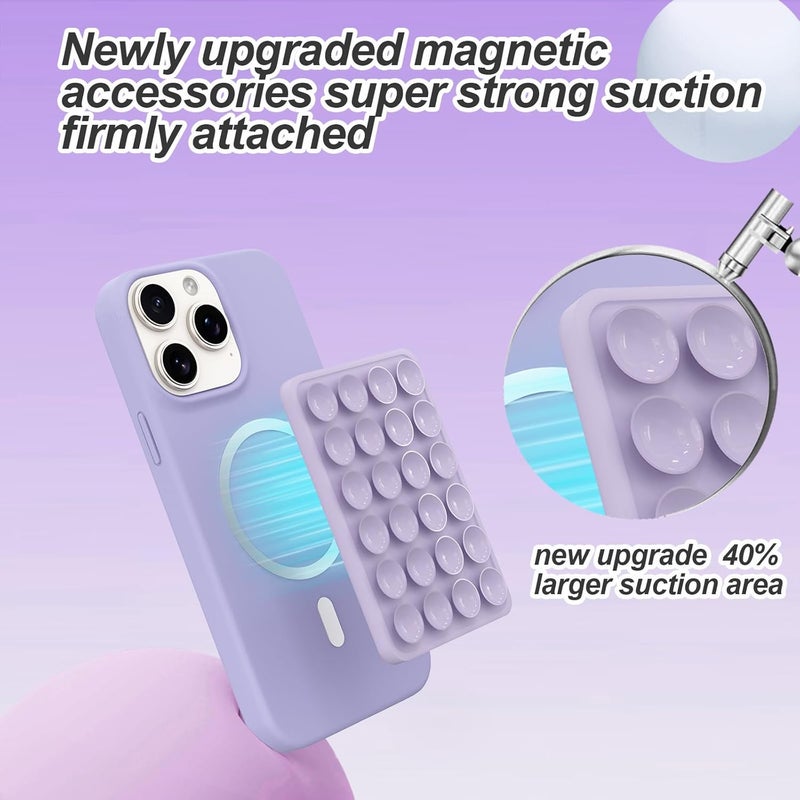 OPOM Magnetic Suction Phone Mount for MagSafe Case,Silicone Sticky Phone Grip Holder for iPhone,Removable Hands-Free Selfie/Video for TikTok & Instagram Influencer/Creator (Lavender) - Image 2